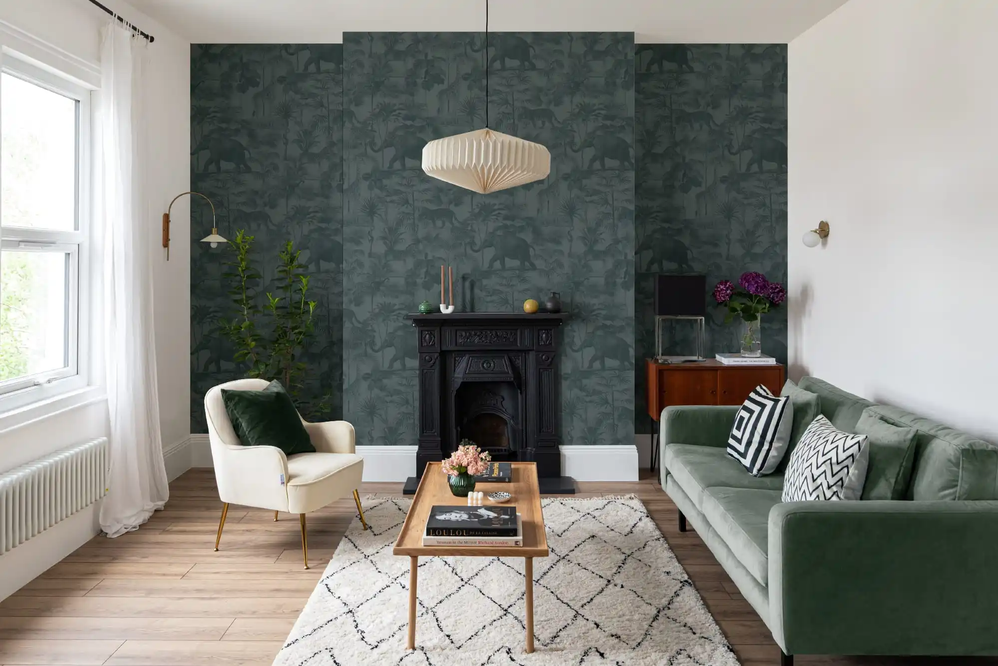 Luxury wallpaper installation in a modern Chicago living room by Elite Wallpaper Designs